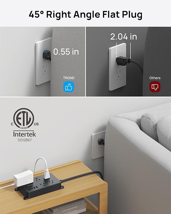 TROND Power Strip Surge Protector, 5 Widely-Spaced Outlets - Image 4