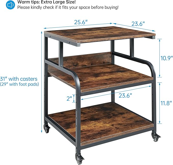 Fannova 23.6" Deep Extra Large Printer Stand, 3 Tier Printer Table - Image 2