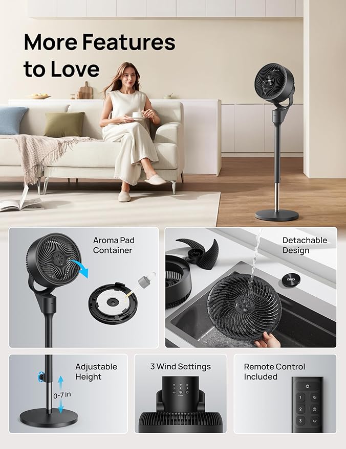 Dreo Fan for Bedroom, 80° Oscillating Standing Fan, 25dB Quiet, 80ft Pedestal - Image 8