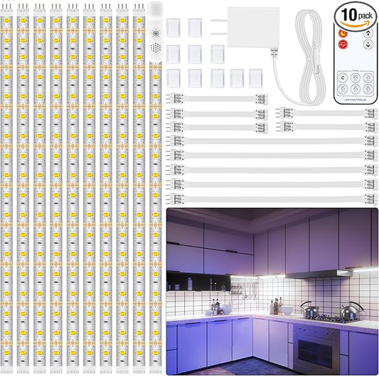 LAFULIT 10 PCS Under Cabinet Lights Kit, Stick on Lights, Flexible Led Strip by LAFULIT