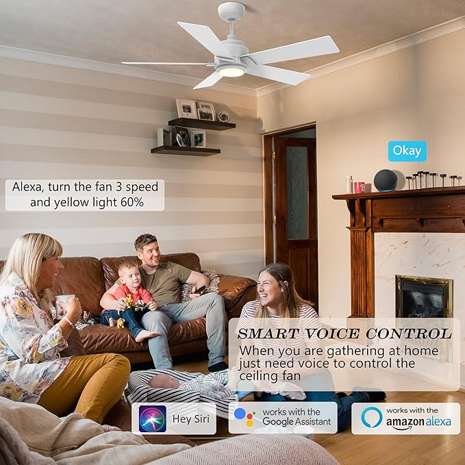 SMAAIR Smart Wifi LED Ceiling Fan, 52inch Plywood Indoor/Outdoor smart ceiling - Image 2