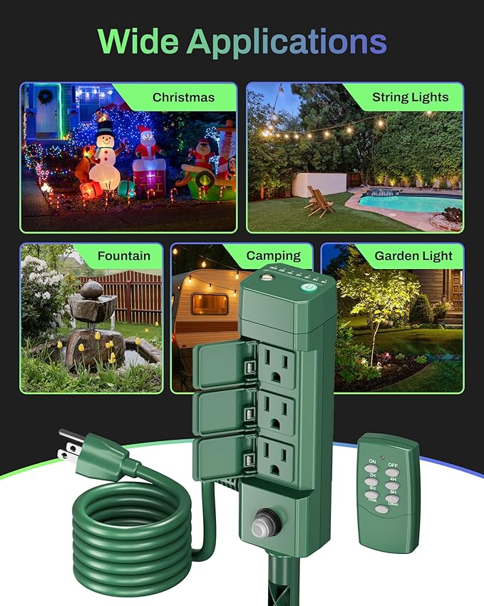 BN-LINK Outdoor Power Stake Timer, 100FT Wireless Remote Control, Dusk to Dawn - Image 8