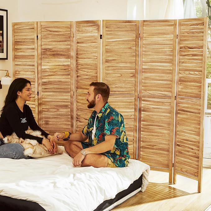 Room Dividers and Folding Privacy Screens, Wood Louvered Separators Divider Wall - Image 7