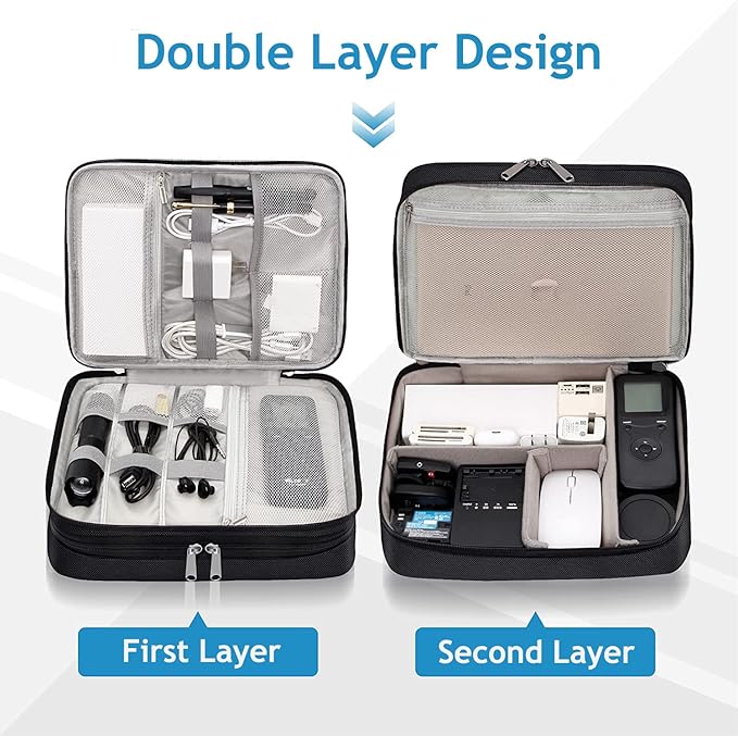 Electronics Travel Organizer, Double Layer Cable Organizer Bag Waterproof - Image 3