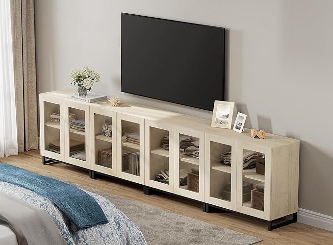 WAMPAT Modern TV Stand with Glass Doors - Image 4