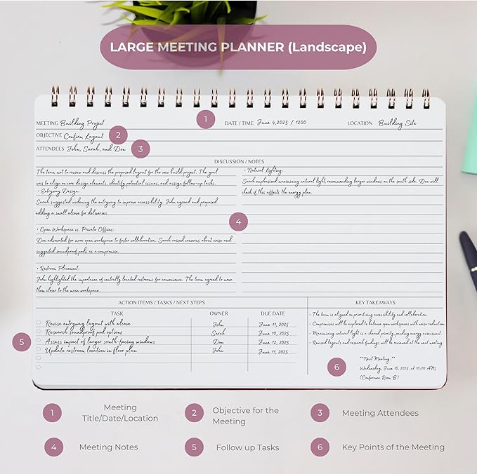 | Meeting Notebook for Work | 8.25" x 11.75" | Project Planner | Simple Design - Image 3
