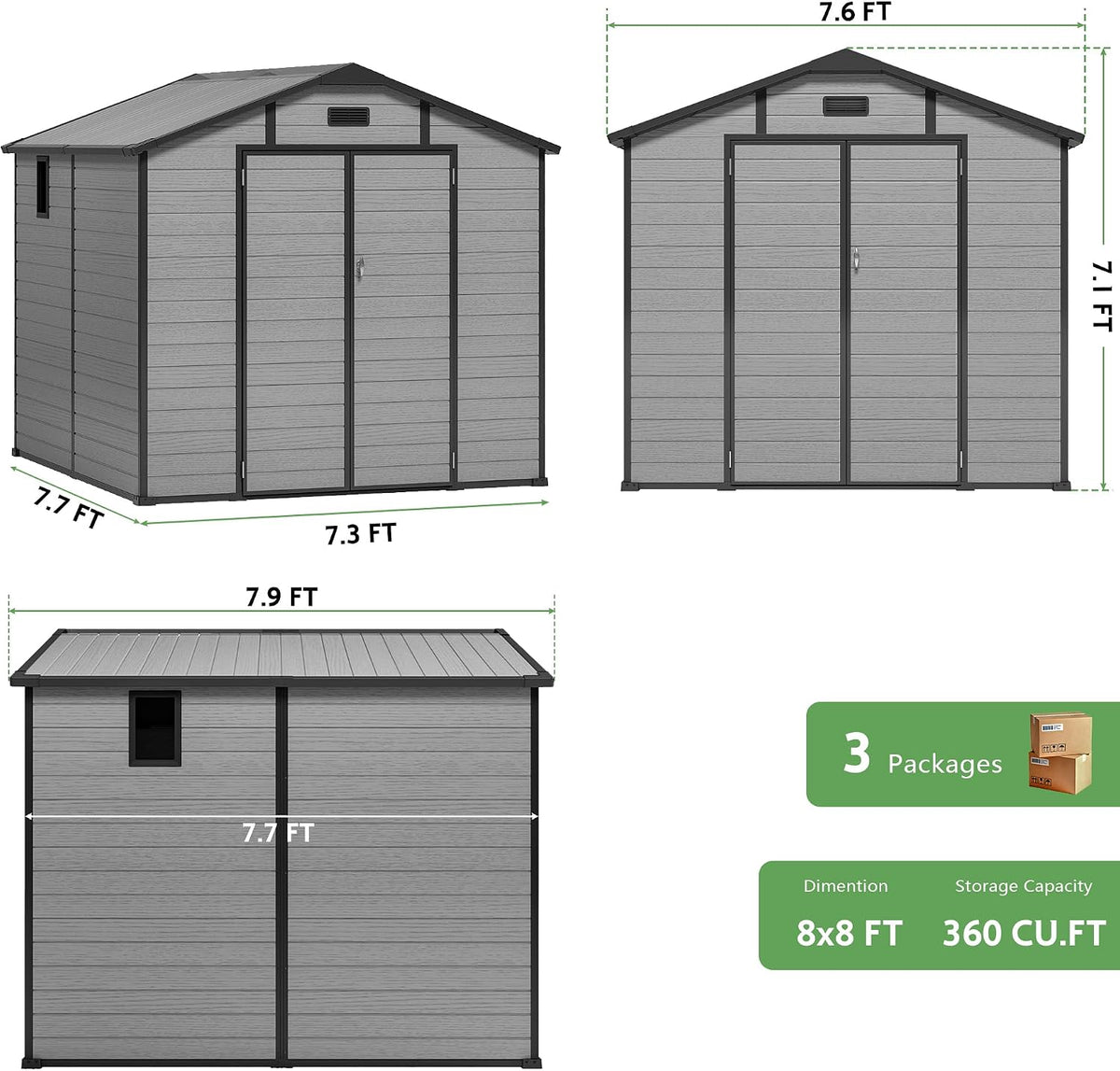 8x8 ft resin shed with floor & skylight on a desk or shelf