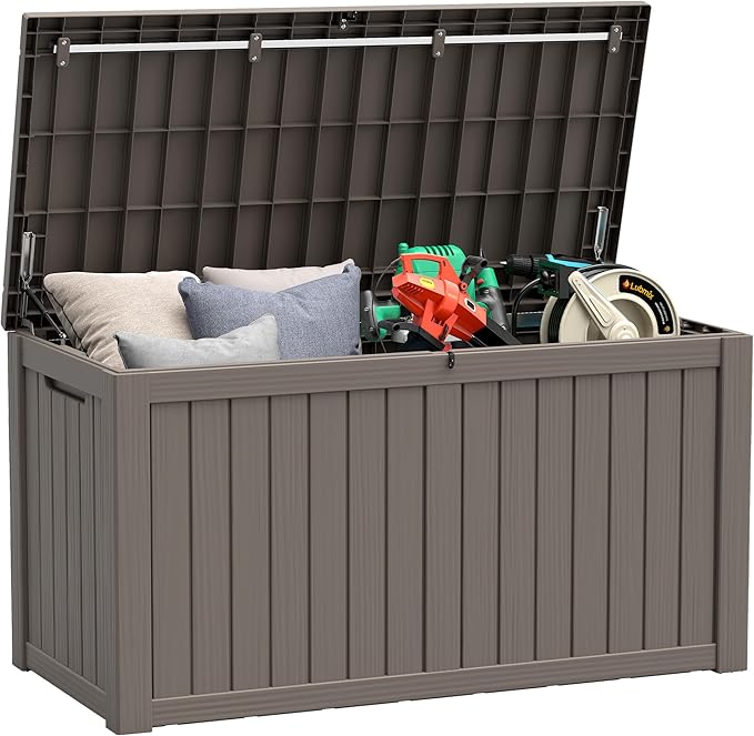 NUNU LAB 151 Gallon Outdoor Storage Box, Resin Large Sturdy Deck Box, Backyard - Image 4