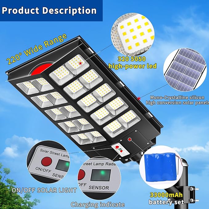 Ofuray Of-6000W Solar Street Lights Outdoor, 400000Lm Solar Streets Light - Image 2