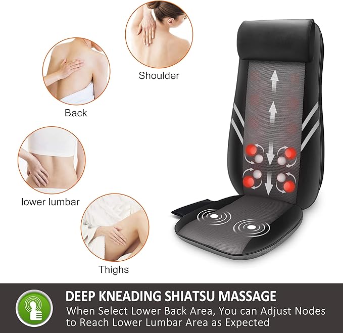 Snailax Back Massager with Heat, Shiatsu Massage Seat Cushion, 8 Flexible Nodes - Image 3