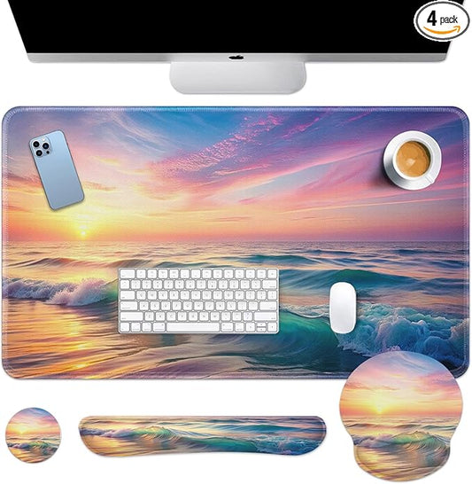 Britimes Sunset Beach Keyboard Mouse Pad Set 4in1 Large Mousepad+Keyboard Wrist by Britimes