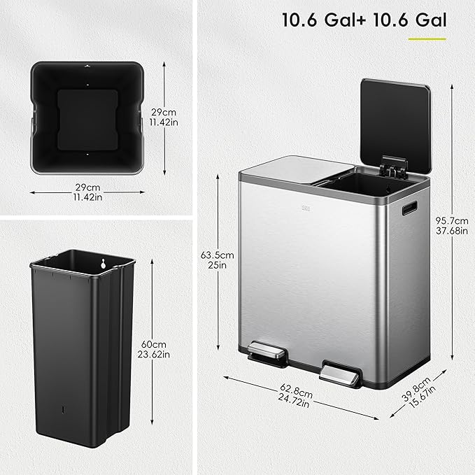 EKO EcoCasa Plus 2 x 10.6 Gal Dual Recycling Trash Can - Image 2