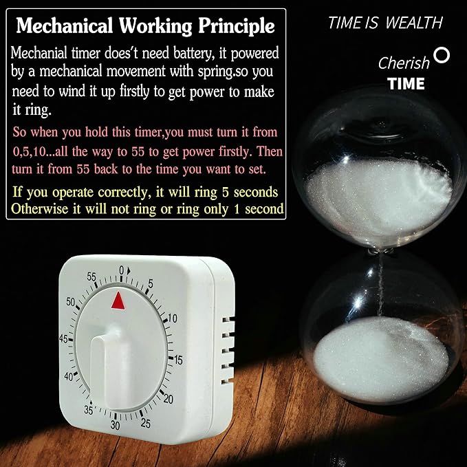 Square 60 Minute Mechanical Kitchen Timer - Image 6