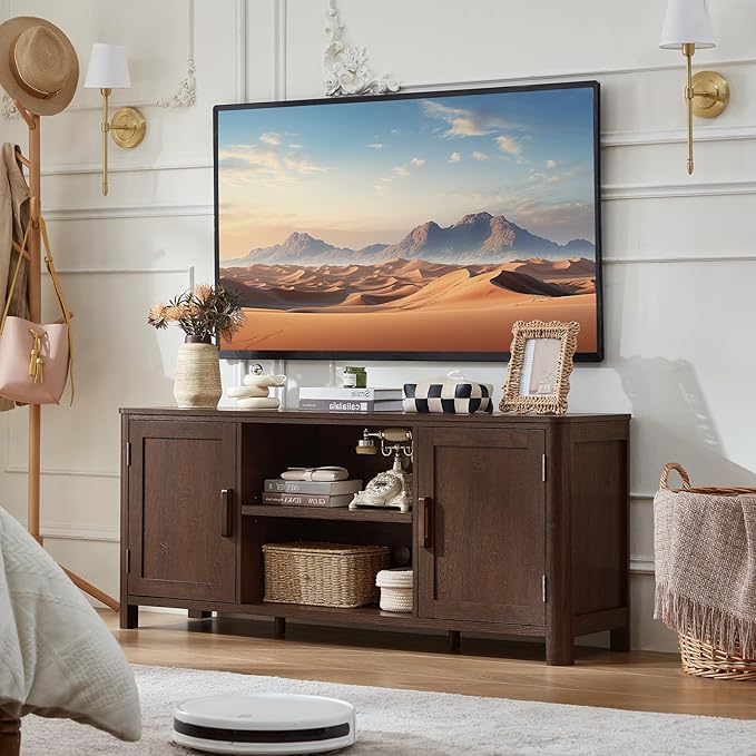 Joaxswe Farmhouse 55" Entertainment Center, Dark Walnut Tv Stand - Image 7