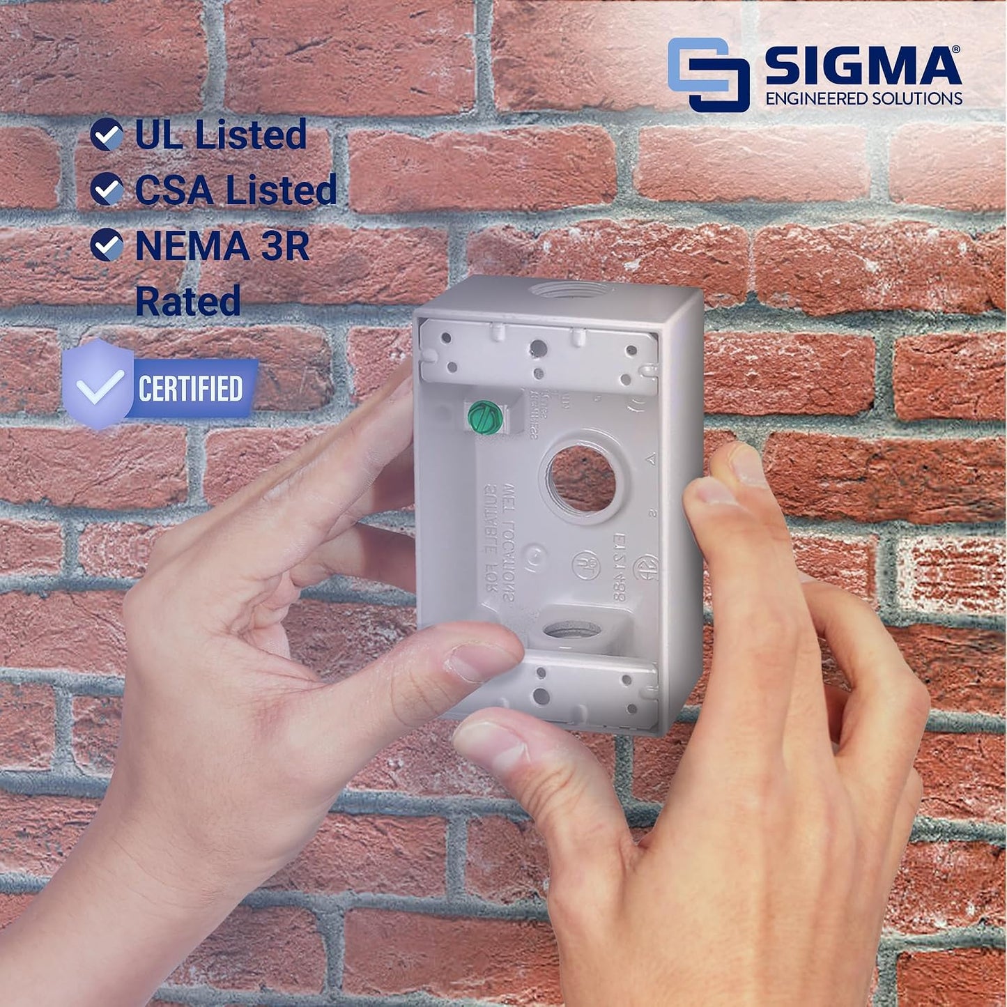 Sigma Engineered Solutions 14250WH Weatherproof 1/2" 3 Hole 1-Gang Box, WH