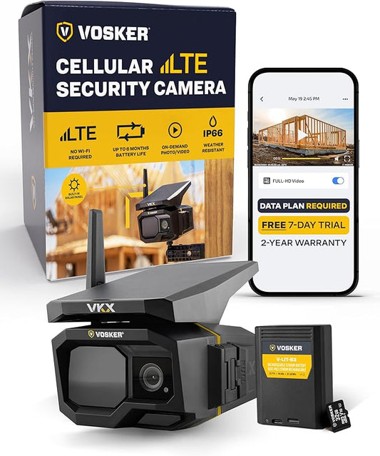 Vosker VKX Construction Pack Solar 4G LTE Security Camera, Wireless Outdoor by Vosker