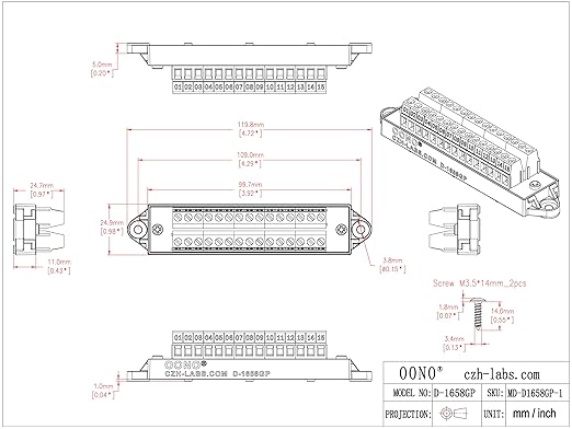 16Amp 300V 15x2 Position Terminal Block Distribution Module. OONO D-1658GP - Image 5