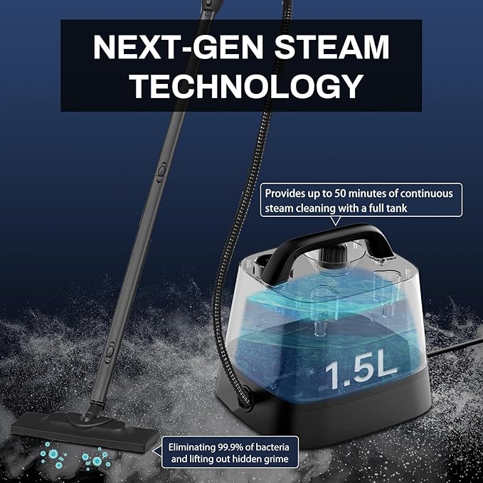 Steam Cleaner with 24-Piece Attachments, Upholstery, Oven Grease, 1.5L Tank - Image 3