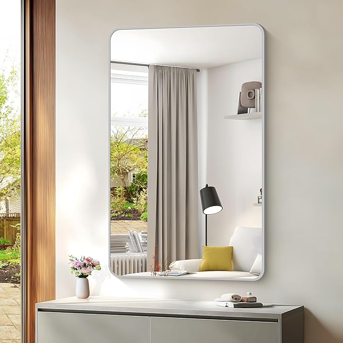 48x30 Inch Silver Bathroom Mirror, Metal Framed Silver Rectangle Mirrors - Image 9