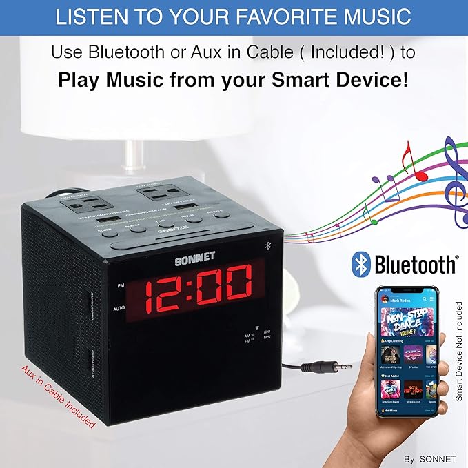 Sonnet Alarm Clock Charging Station, AM FM Radio, Dual USB Charging Ports - Image 6