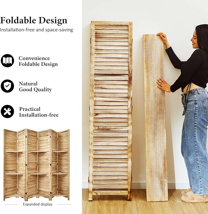 Partition Room Dividers, Folding Wood Privacy Screen - Image 3