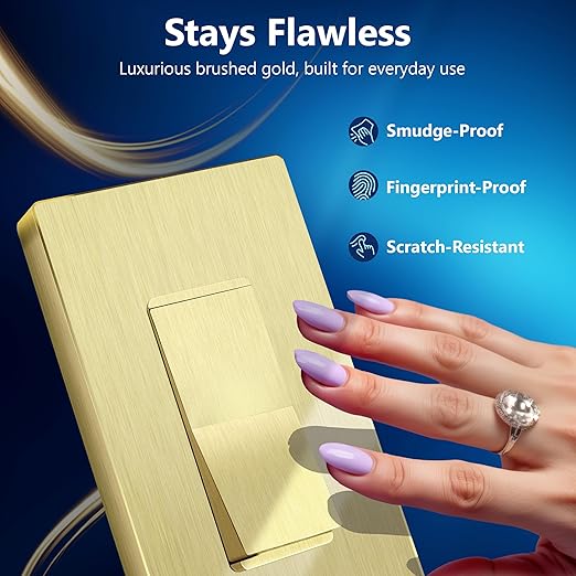 LIDER Brushed Gold Minimalist Design Decorator Switch, Frameless Paddle Wall - Image 2