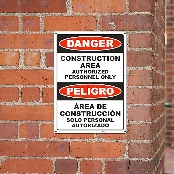 Brimar - 10" x 14" - Bilingual Danger Construction Area Authorized Only Sign - - Image 4