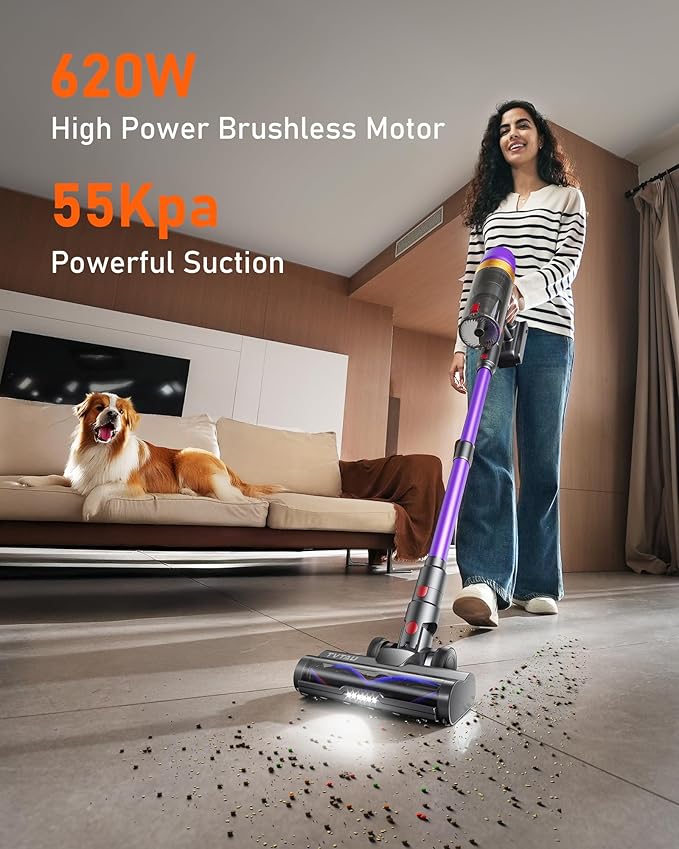 TVTAU Cordless Vacuum Cleaner, Self-Standing 620W 55KPA 75Min Runtime Stick - Image 2