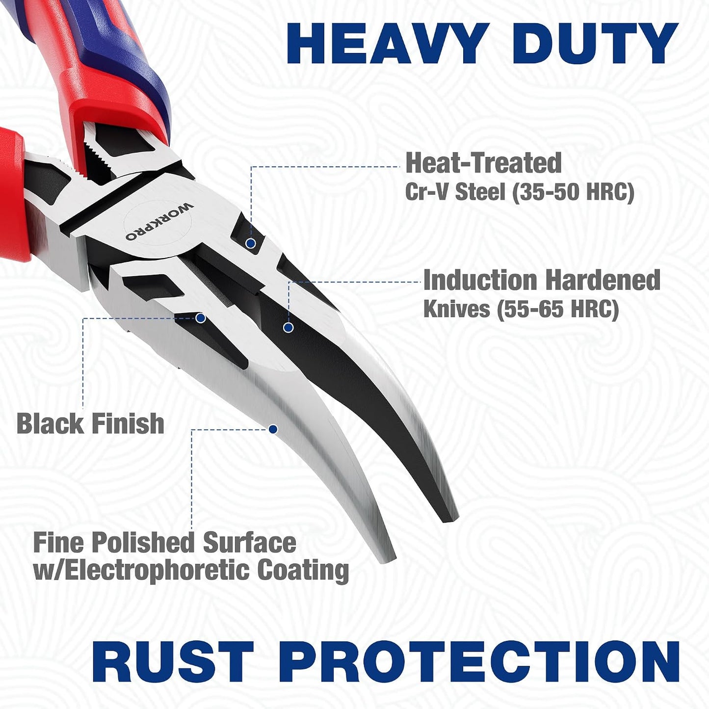 WORKPRO Premium 6" Bent Needle Nose Pliers(Smooth Jaw), Paper Clamp Precision, Heavy-Duty CRV Steel, Soft Grip with Wire Cutter, Long Nose Cutting Pliers