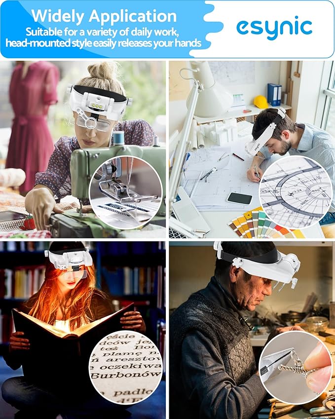 eSynic Type-C Rechargeable Magnifying Glasses Headset-Up to 14X Magnification - Image 7
