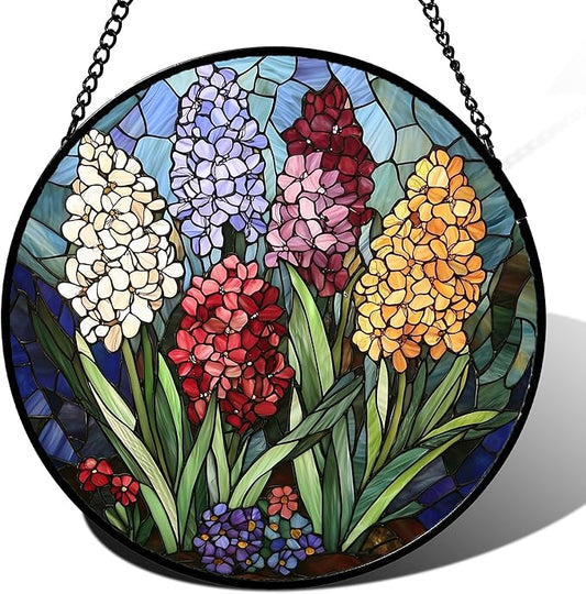 DASTOLL Stained Glass Window Hanging, Colorful Hyacinth Flowers Suncatcher by DASTOLL
