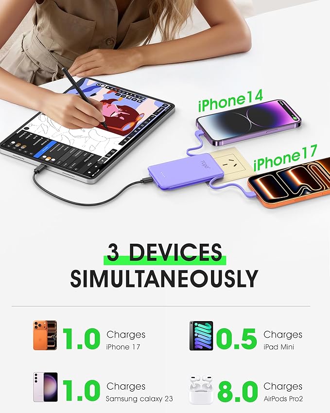 TG90° 2 Pack 5000mAh Power Bank, Small Portable Charge Built-in AC Plug and - Image 7