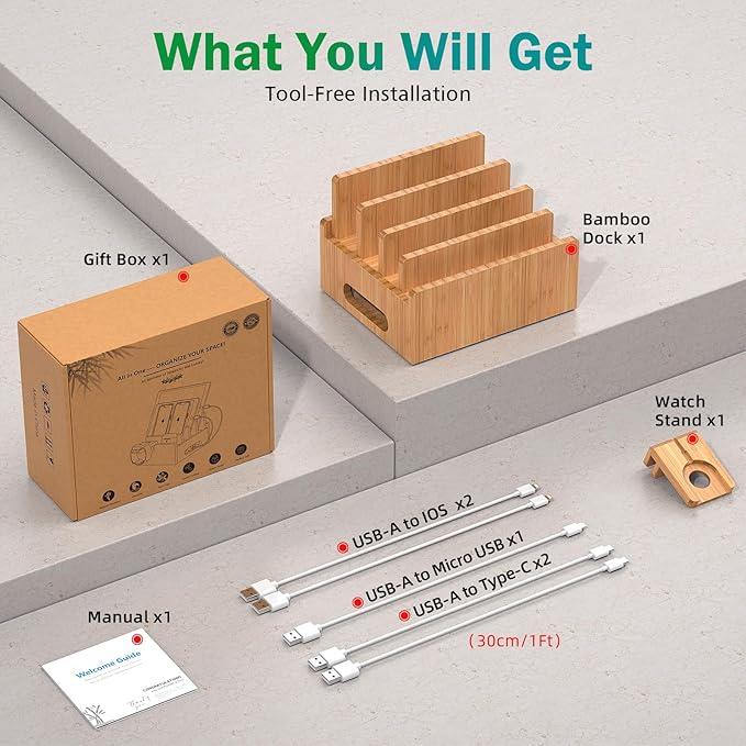 Pezin & Hulin Cell Phone Charging Stations, Bamboo Dock Organizer - Image 3