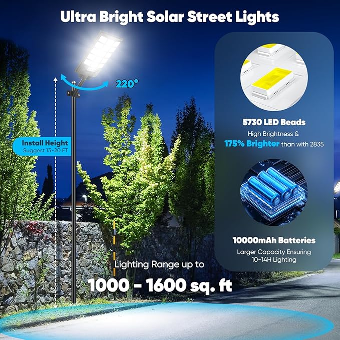 Solar Street Lights Outdoor Waterproof, 30000LM 6500K LED Motion Sensor Lights - Image 4