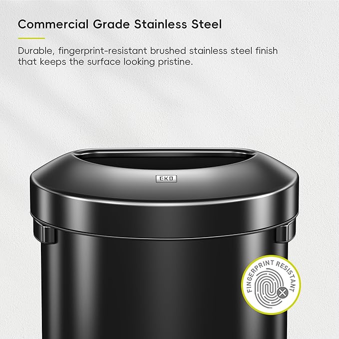EKO Urban 21 Gallon Semi-Round Open Top Waste Bin, Stainless Steel Half Round - Image 3