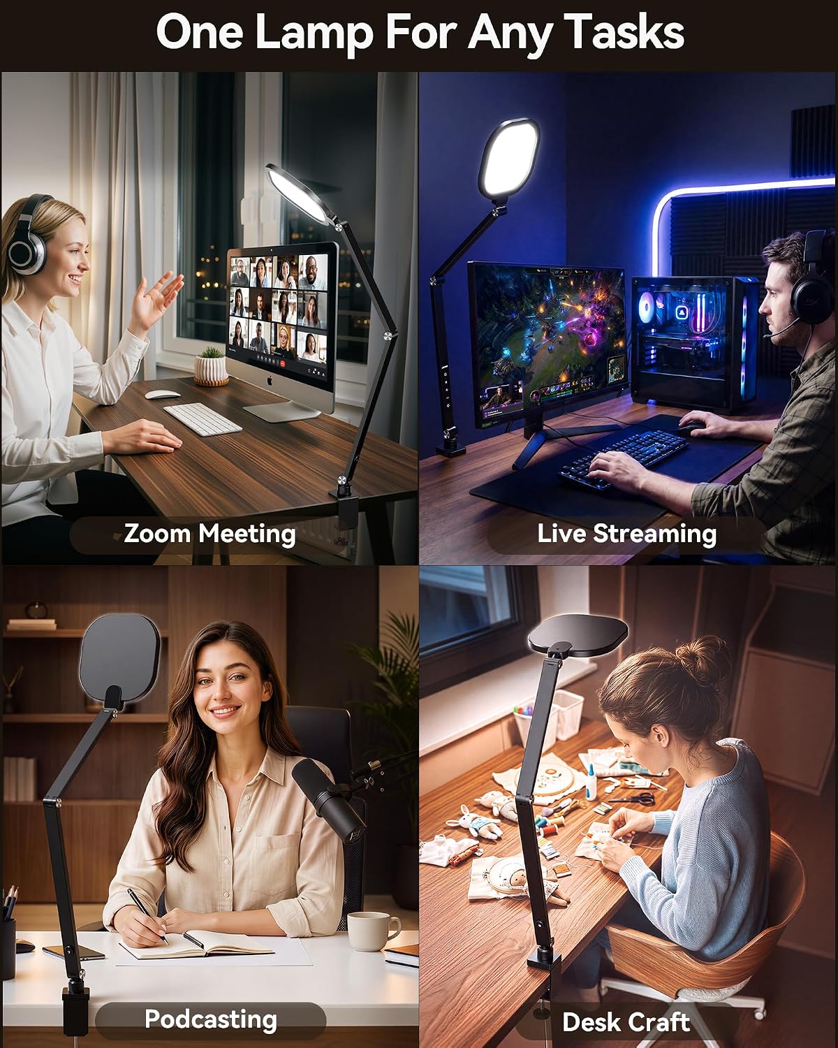 LED Desk Lamp for Home Office with Clamp, Remote, 30 Modes | Eye-Care, Pro Lighting for Zoom Meeting, Video Streaming, Recording, Flexible Arm, Memory, 2000LM, CRI 97.8