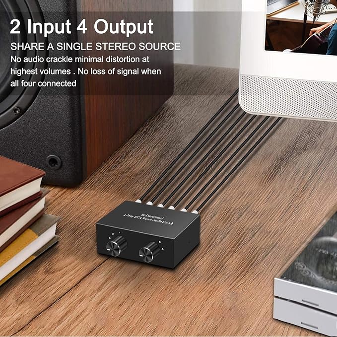 Y.D.F 4-Way Bi-Directional RCA Switch, HiFi AV L/R Sound Channel 2 in 4 Out or - Image 6