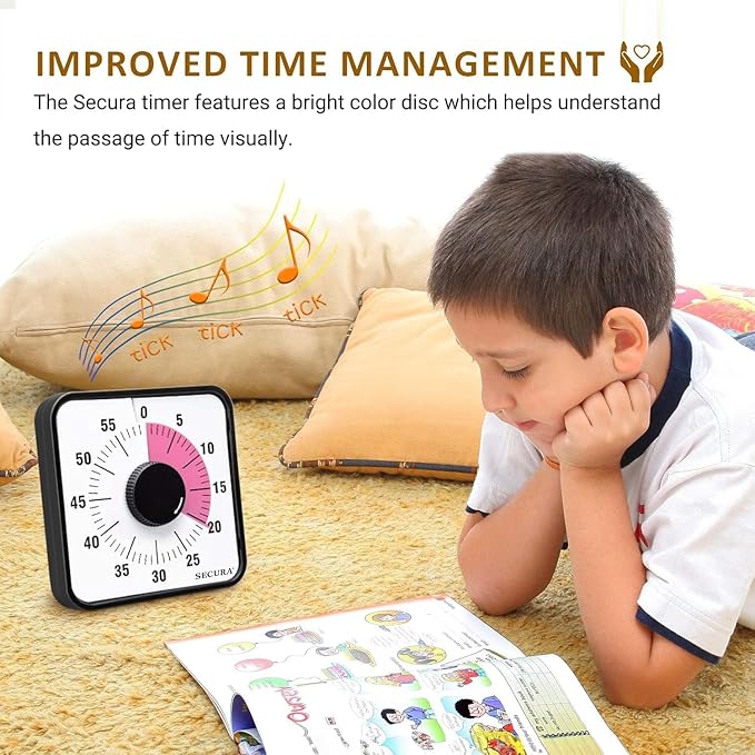 Secura 60-Minute Visual Countdown Timer, 7.5-Inch Oversize Classroom Visual - Image 3