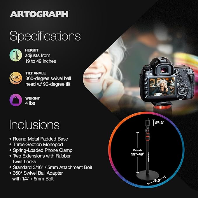 Artograph Height Adjustable Projector Stand, Art Monopod - Image 4