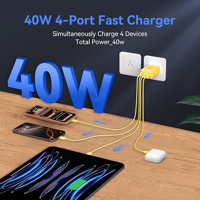 USB C Wall Fast Charger Block, 40W 4-Port Type C Chargers Fast Charging Blocks - Image 3