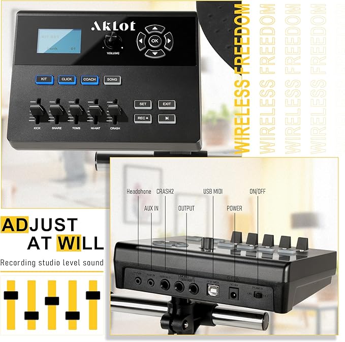 AKLOT Fully-Expandable Electric Drum Set: Independent Stand System, Independent - Image 3