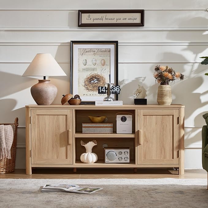 Joaxswe Farmhouse 55" Entertainment Center, Natural Oak Tv Stand - Image 4