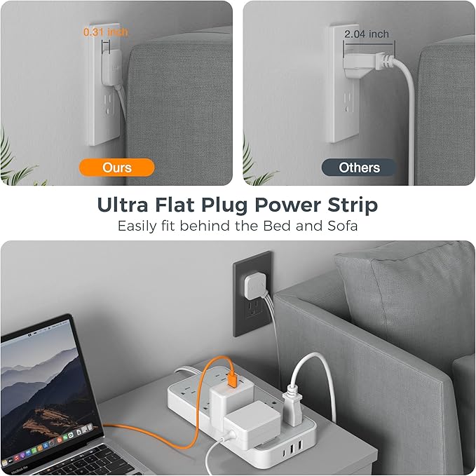 Power Strip Surge Protector 10 FT, TESSAN Flat Plug Extension Cord - Image 5