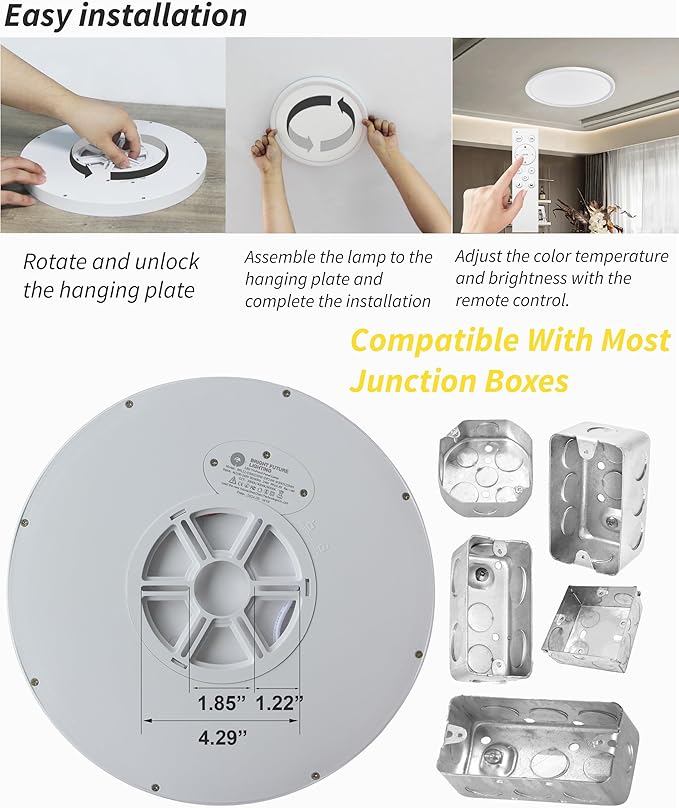 4Pack 12 Inch Remote Control Dimmable LED Flush Mount Ceiling Light Panel - Image 8
