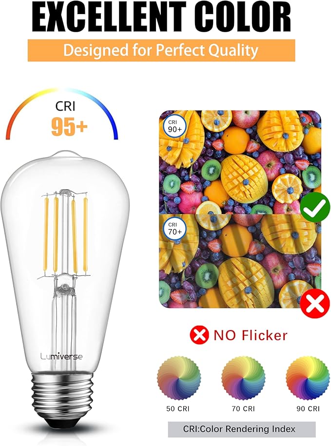 Lumiverse Dimmable Edison Bulbs 60 Watt LED, 2700K Soft White, Antique Style - Image 6