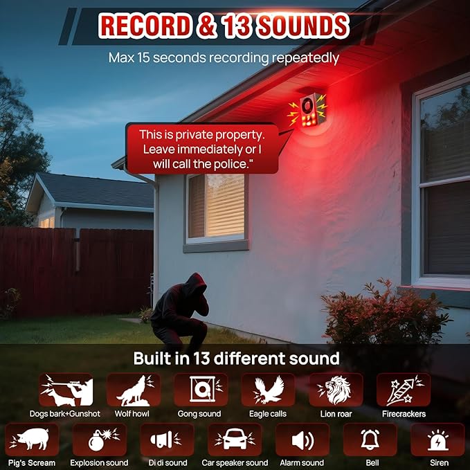 Solar Outdoor Motion Sensor Alarm, Dog Barking&Gunshot Sound, 130db Loud Noise - Image 5