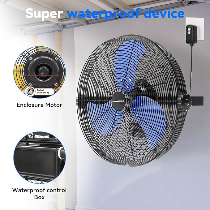 2600 CFM 14 inch Outdoor High Velocity Wall Mounted Fan, 3-Speed Metal Fans - Image 5