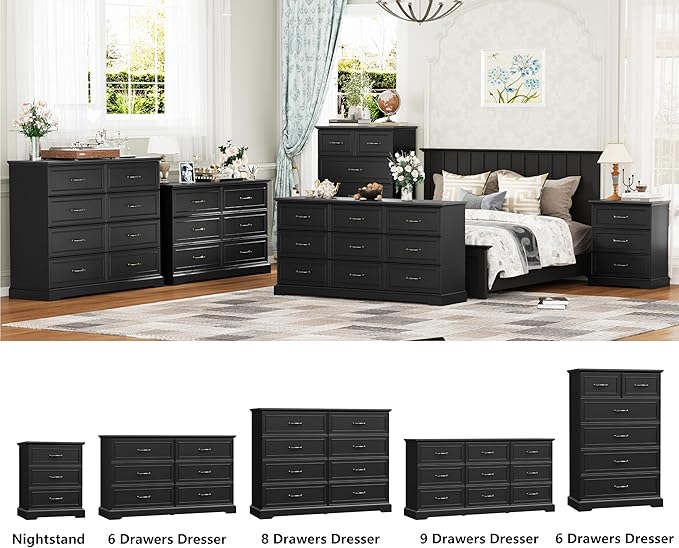 Nightstand with 3 Large Drawers, Rustic Farmhouse Wood Small Dresser, Bedside - Image 6