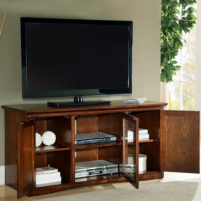 Leick Home 82350 Solid Wood Mission Oak Three Door TV Stand - Image 5