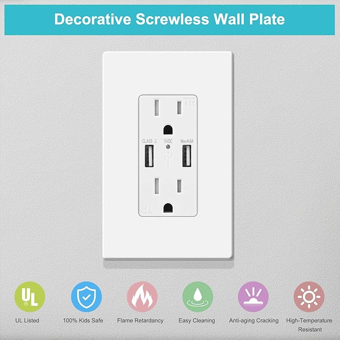 MLLIZH 10 Pack 1-Gang Screwless Wall Plate, Outlet Cover Plates, 4.57” H x - Image 2